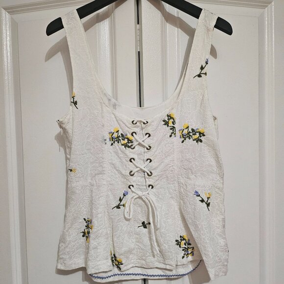 Anthropologie White embroidered cotton top with corset detail - Picture 5 of 9